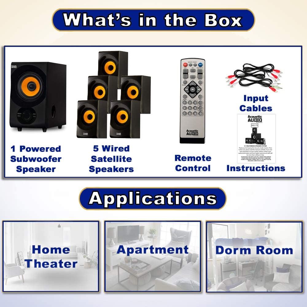 Acoustic Audio AA5170 Home Theater 5.1 Bluetooth Speaker System 700W, Gold