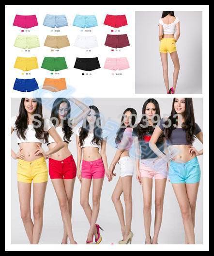 40pcs summer woman candy color hot pants shorts lady elasticity leisure outdoor sports shorts jean shorts