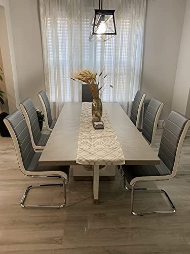Grey White Side Dining Room Chairs, Kitchen Chairs with Faux Leather