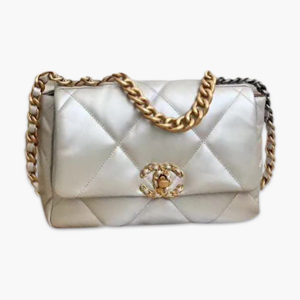 【原版皮】香奈儿/Chanel 19 Bag系列口盖包，采用轻盈绵柔质感山羊皮结合大菱格设计元素，链条拼接古金，古银，亮银，款号：AS1160
