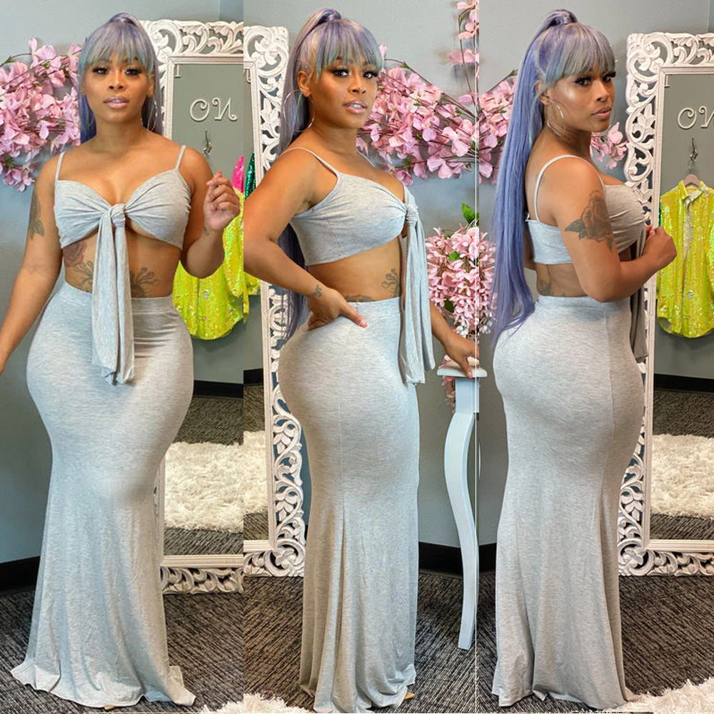 Two ways to wear strapped solid color sling tops and two sets of lantern skirts BN9273