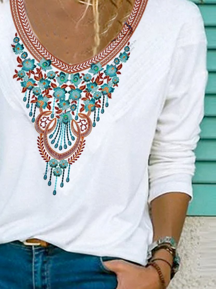 Long Sleeve V Neck Jersey Shirts & Tops