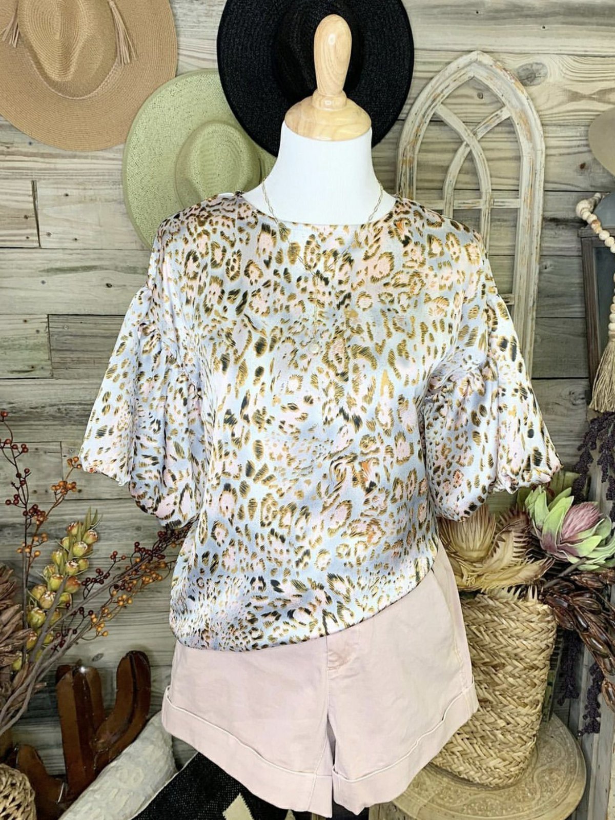 Leopard Shift Cotton-Blend Boho Shirts & Tops