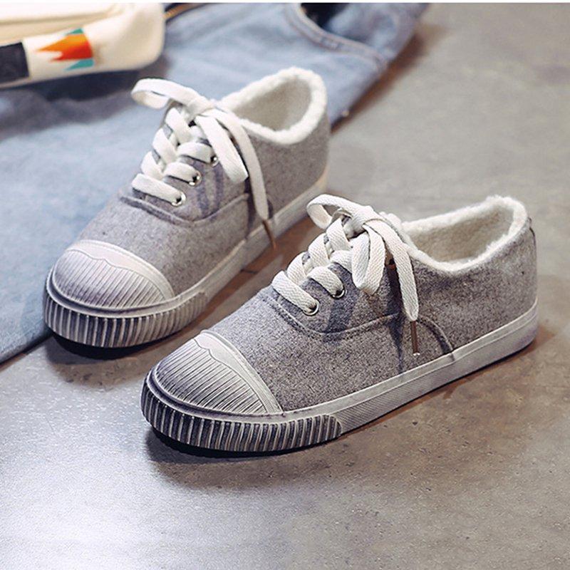 Solid Color Lace-up Casual Flat Heel Cloth Flats