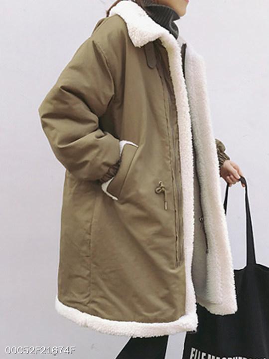 Band Collar Plain Long Sleeve Lamb Cashmere Coats