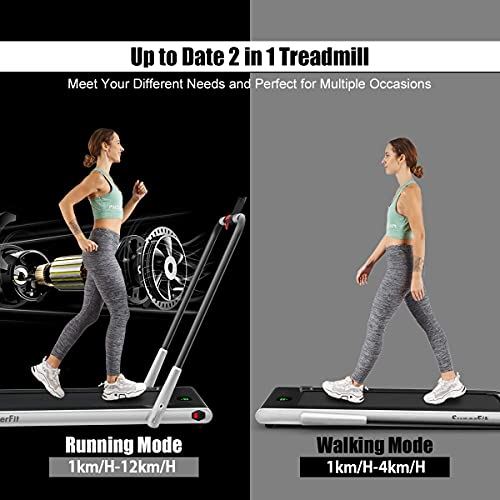 Goplus 2 in 1 Folding Treadmill, 2.25HP Under Desk Electric Superfit Treadmill,  APP Control, Remote Control- Silver