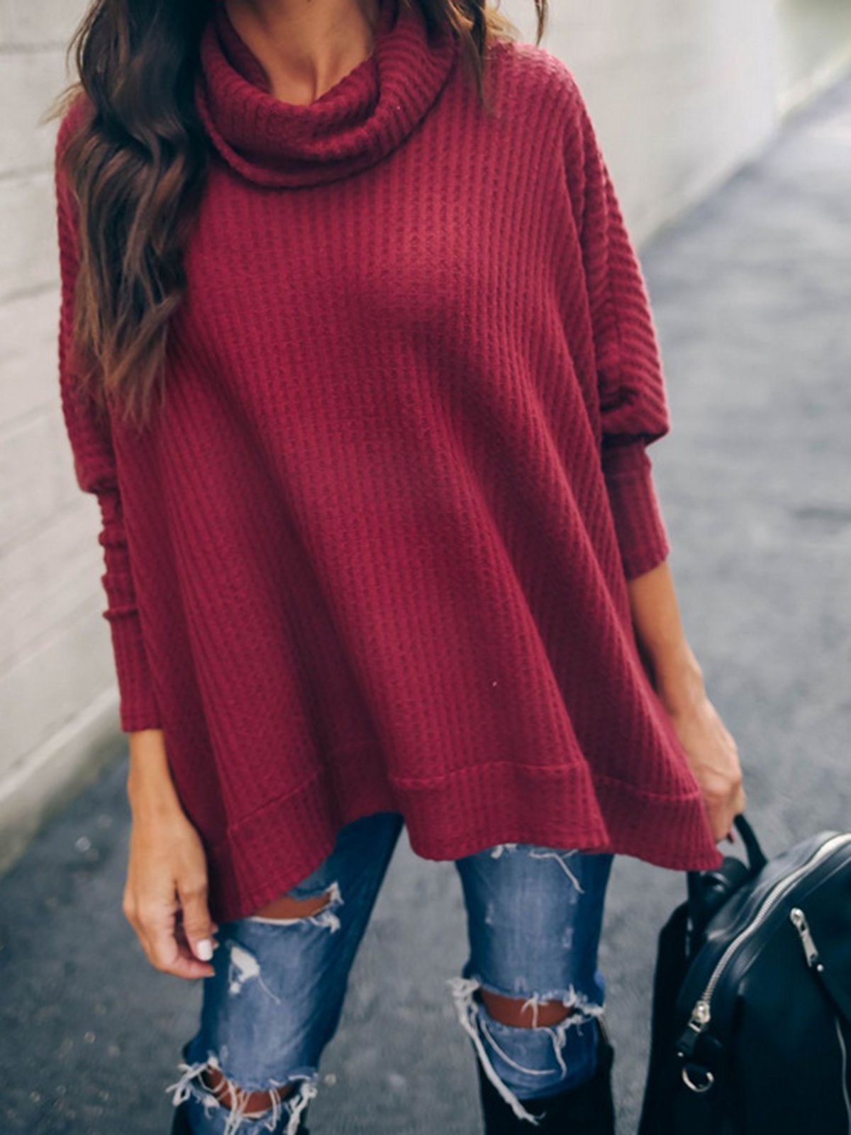 4 Colors Elegant Turtle Neck Paneled Knit Wear Sweaters
