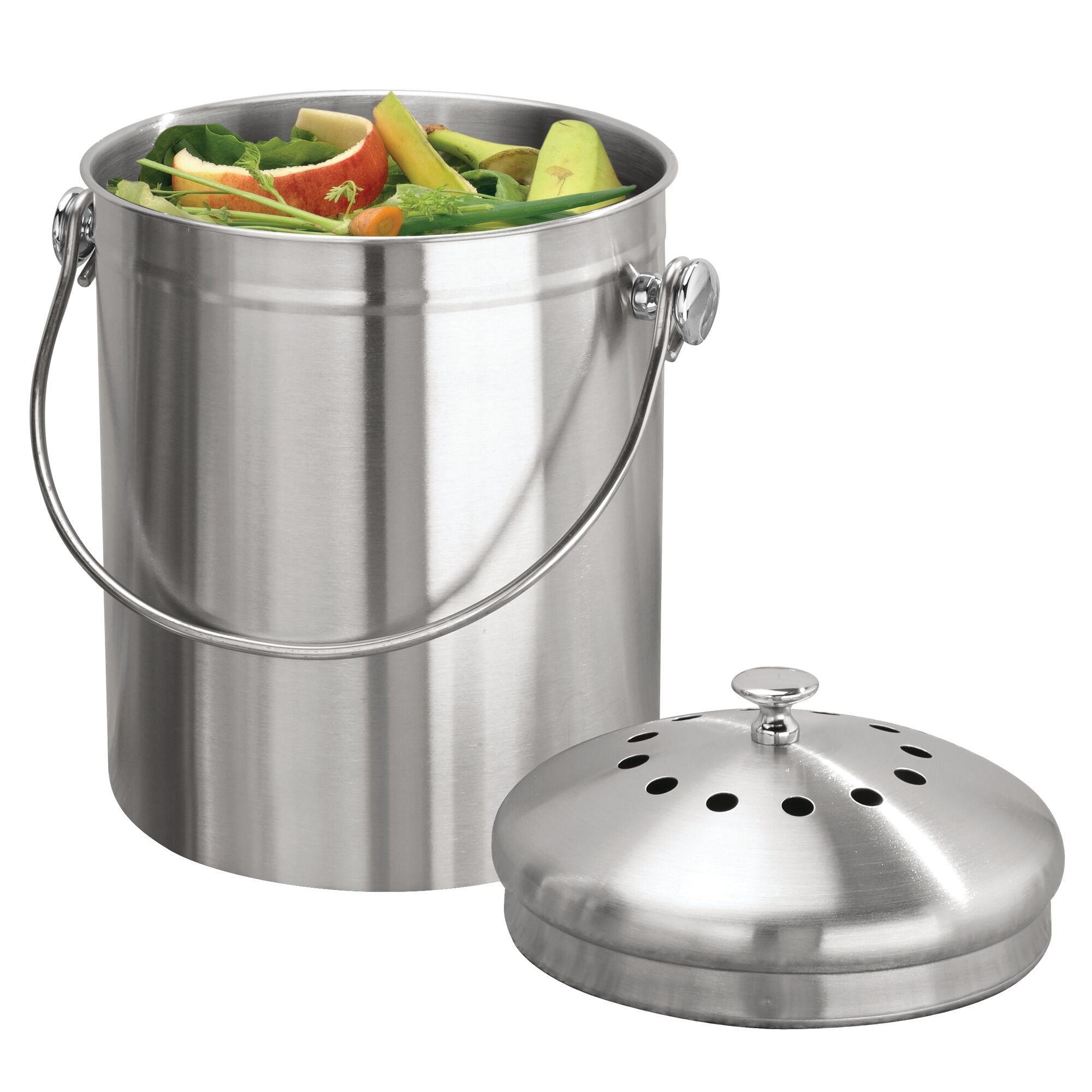 iDesign Brushed Stainless Steel 1.3-gal. Kitchen Countertop Compost Bin with Charcoal Filters