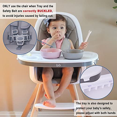 HM-TECH-Wooden Baby High Chair with Double Removable Tray