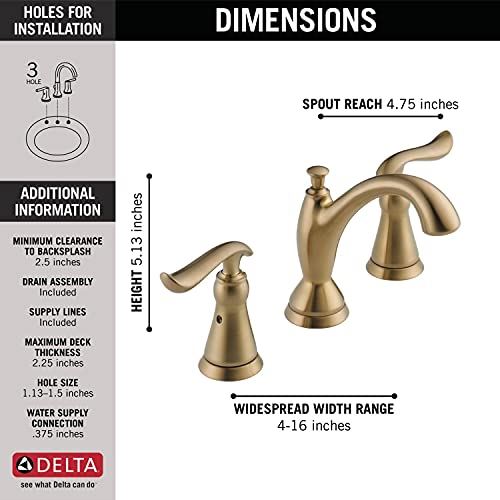 Bathroom Faucet 3 Hole, Gold Bathroom Faucet, Diamond Seal Technology, Metal Drain