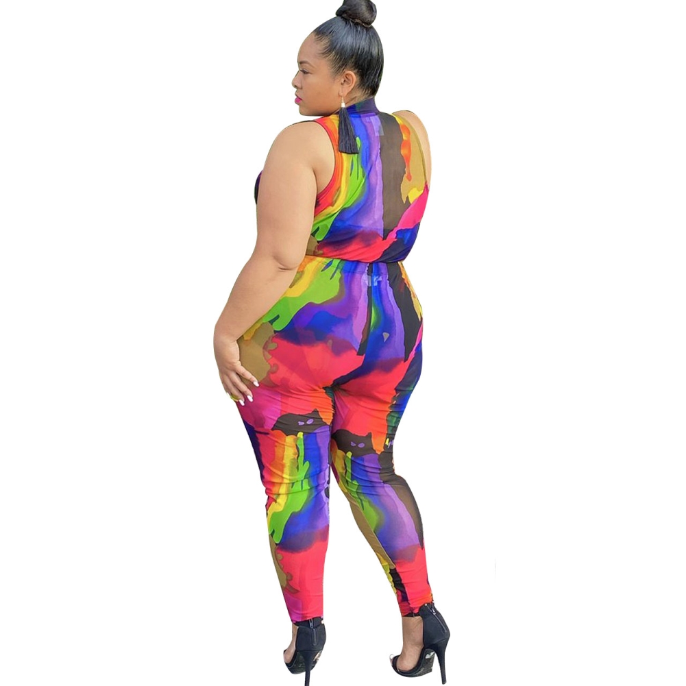Plus Size Matching Colorful Top and Pants Set