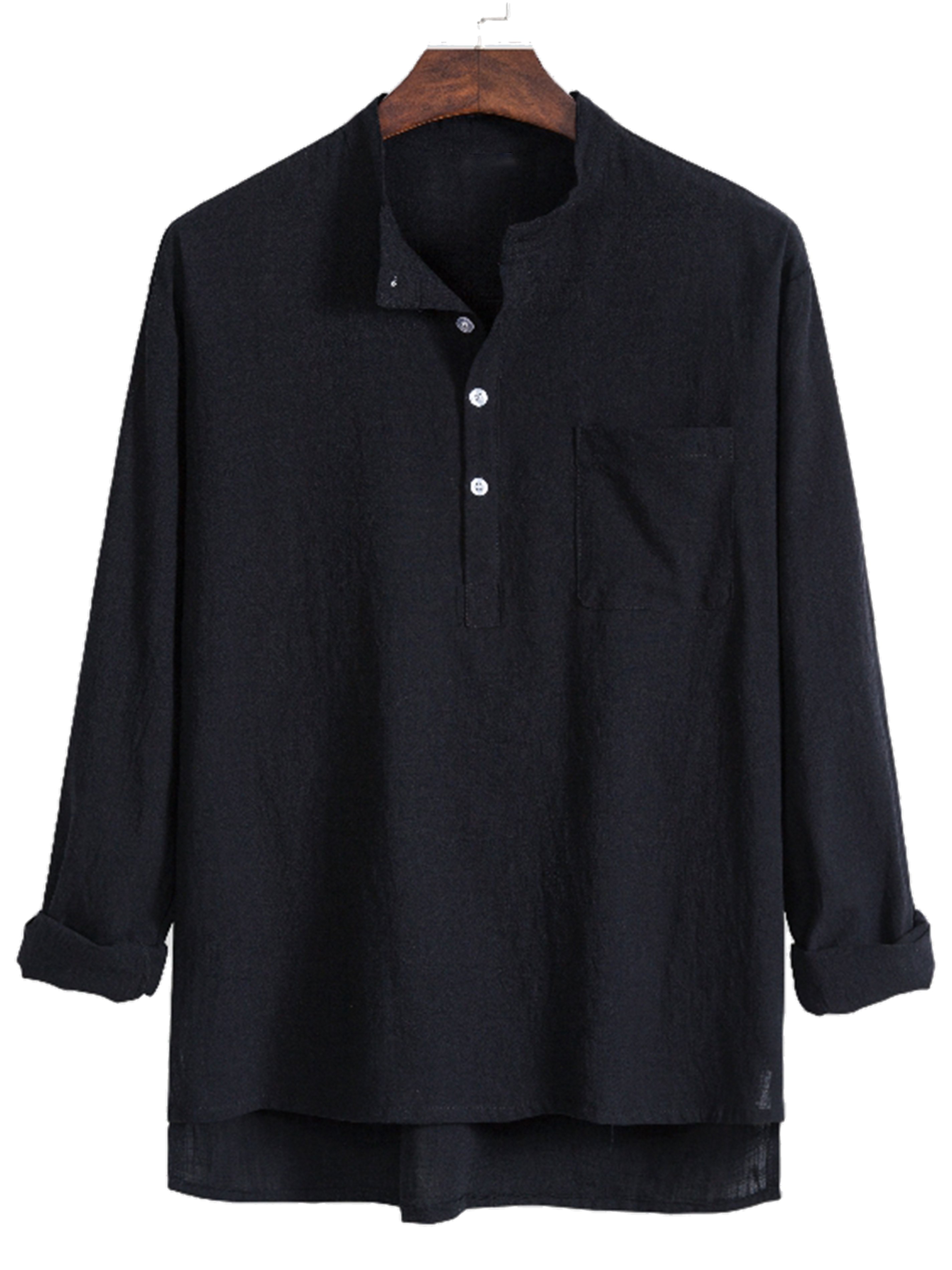 Men's Solid Pocket Notched Collar Button Up Shirt