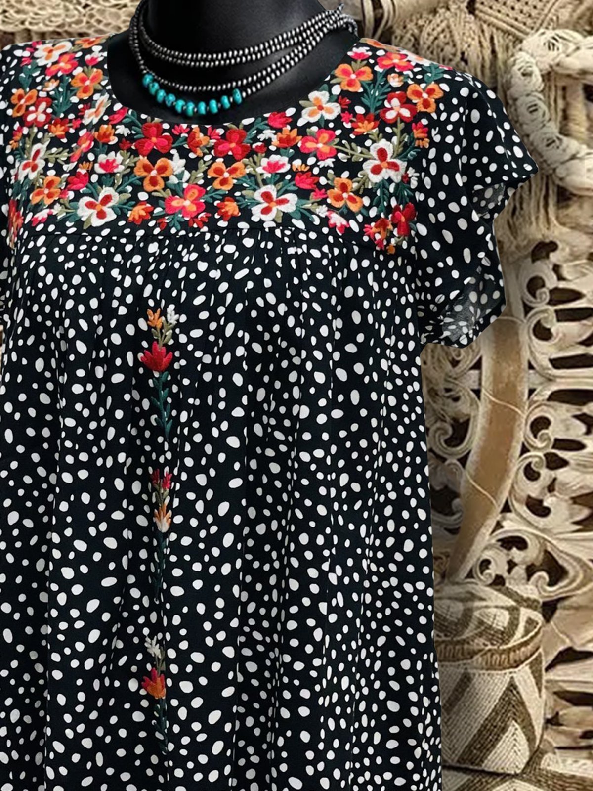 Vintage Printed Crew Neck Short Sleeve Shirts & Tops