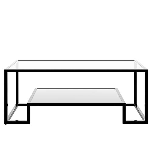 Glass Coffee Table Cocktail Tables, Metal with Stained White Tempered Glass / 2-Tier