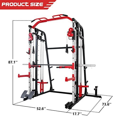 Mikolo Smith Machine, Multi-Functional Power Cage with LAT Pulldown System, Weight Cage Squat Rack with Weight Bar