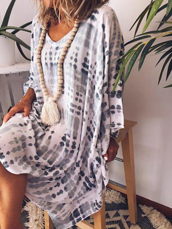 V Neck Printed Vintage Dresses