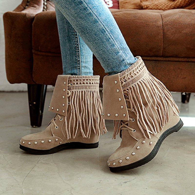 Women Vintage Booties Casual Plus Size Slip On Shoes