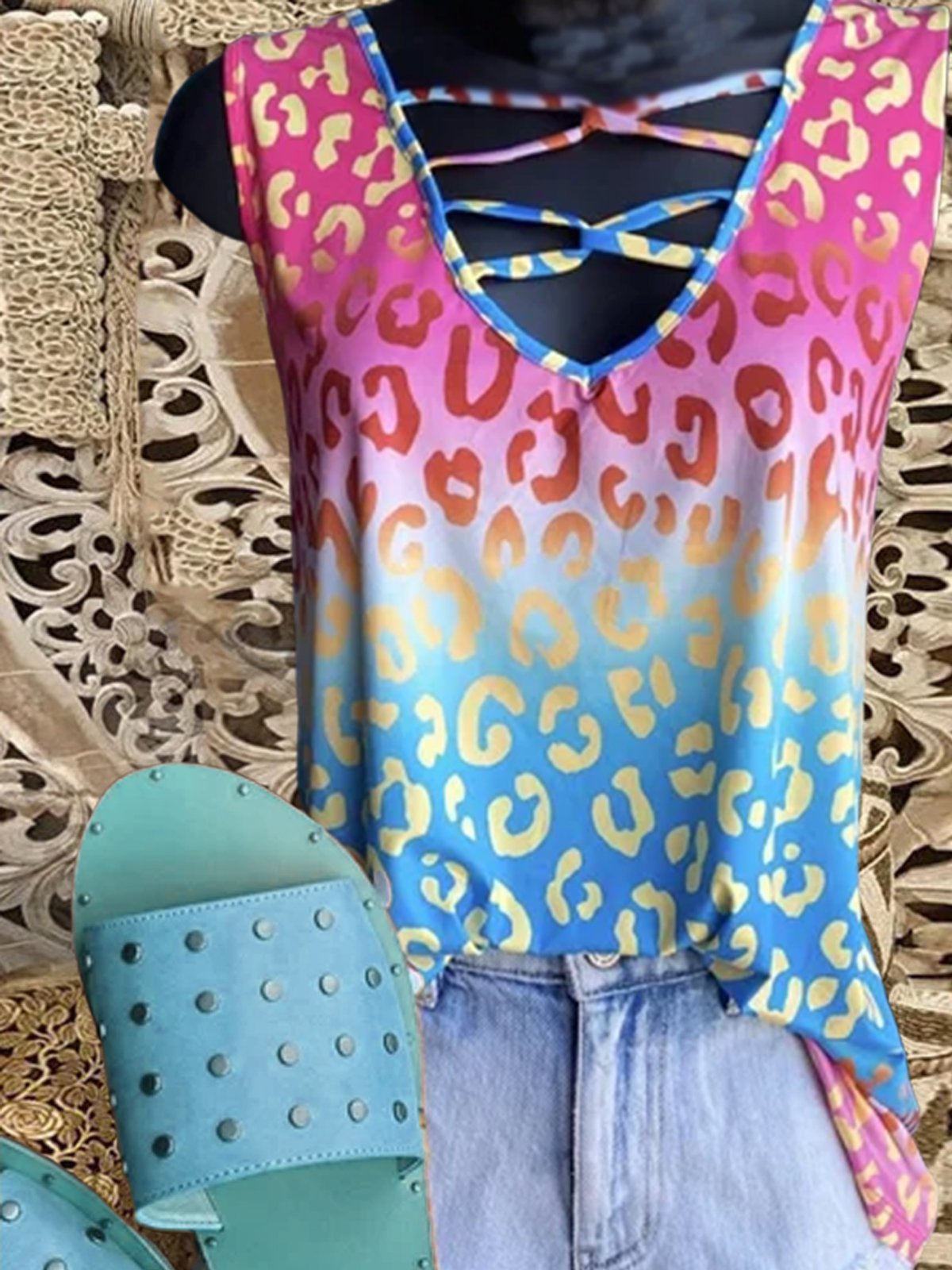 Casual color leopard vest