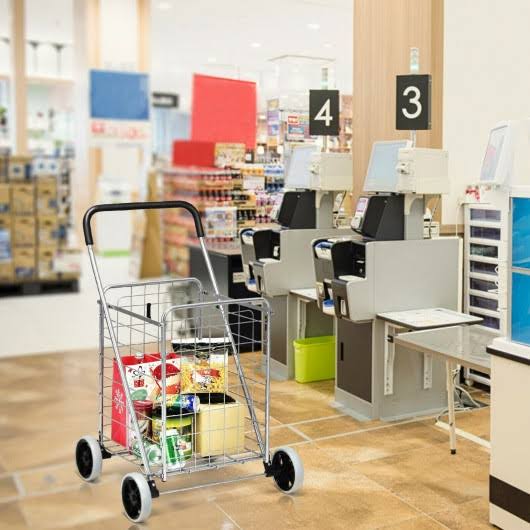 Portable Folding Shopping Cart Utility for Grocery Laundry, Silver