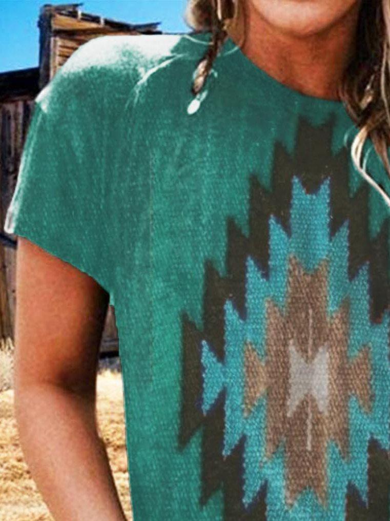 Short Sleeve Color-Block Geometric Shirts & Tops