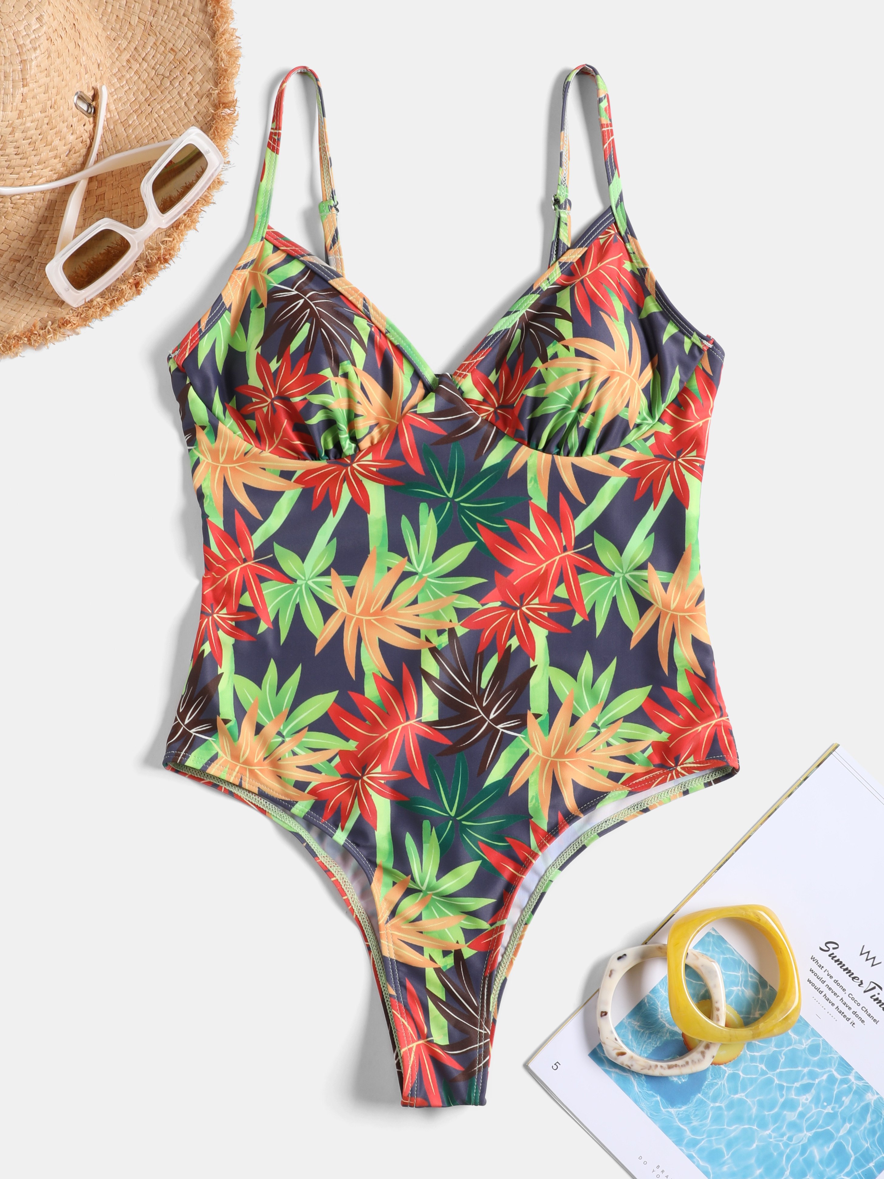 Maple Print One-Piece Underwire Swimsuit