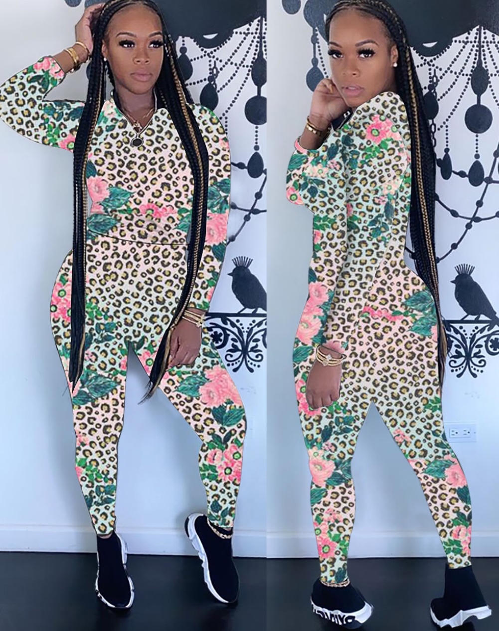 Autumn Floral Print Matching Tracksuit
