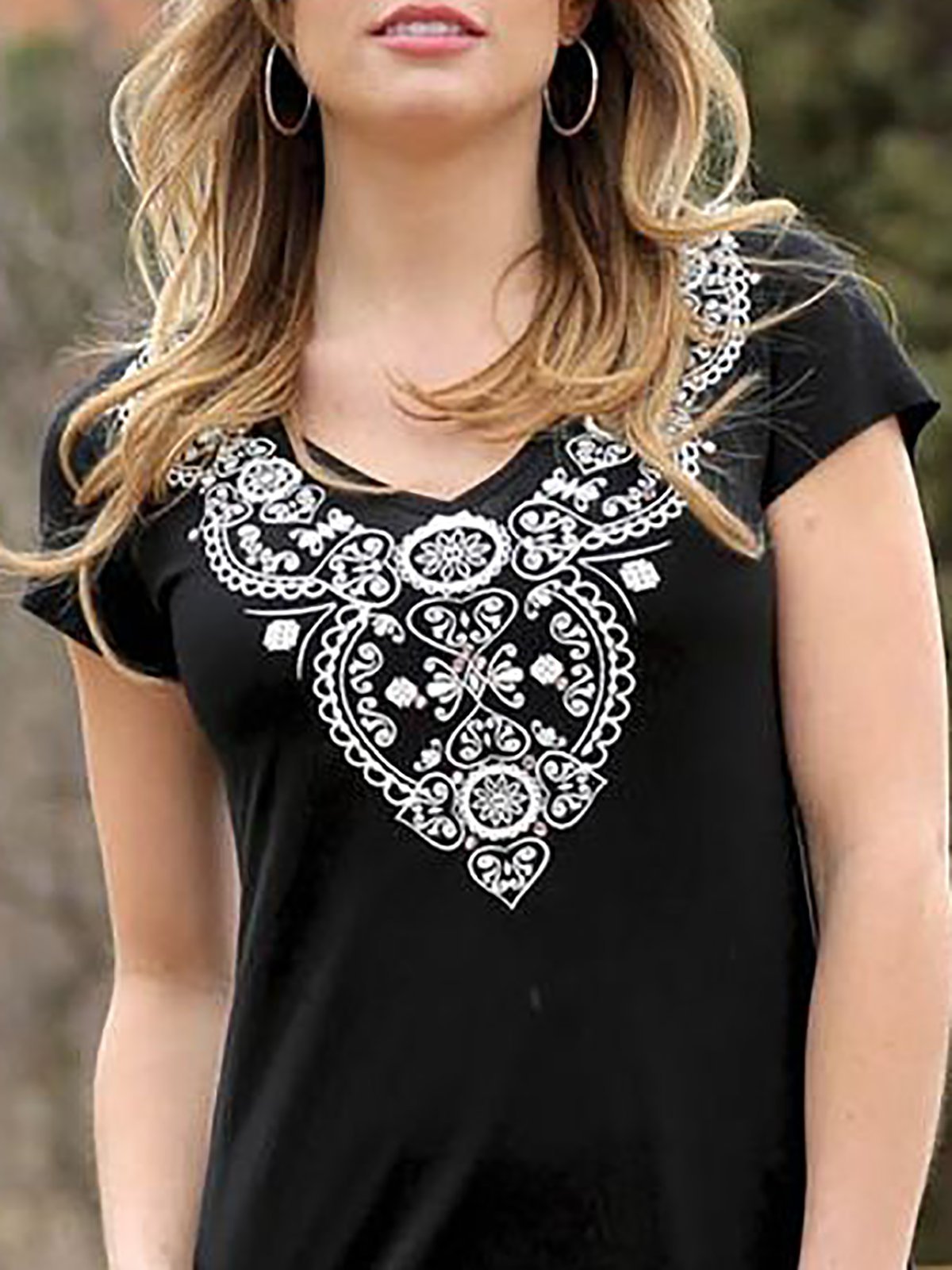 V Neck Casual Cotton-Blend Printed Dresses