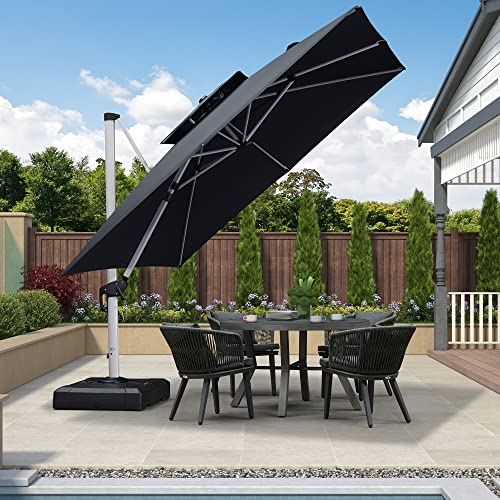 PURPLE LEAF 10ft Patio Umbrella Outdoor Square Umbrella Large Cantilever Umbrella Windproof Offset Umbrella Heavy Duty Sun Umbrella for Garden Deck Pool Patio, Grey