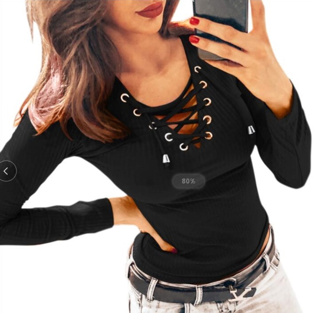 Autumn Lace Up Long Sleeve Knitted Shirt