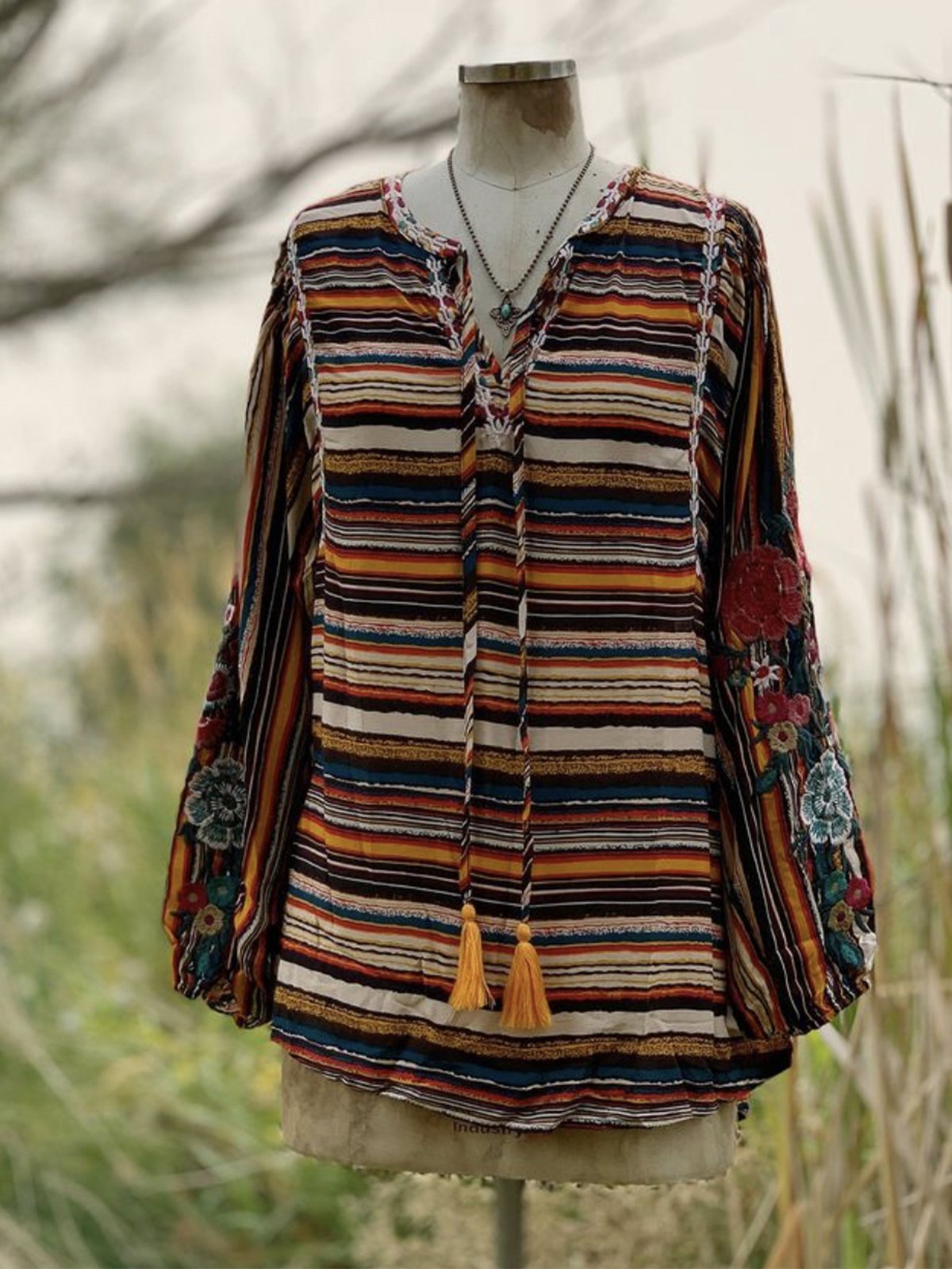 Floral Boho Long Sleeve V Neck Shirts & Tops