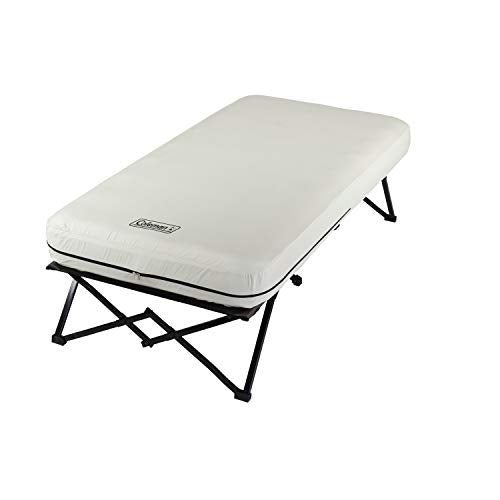 Coleman Twin Airbed Folding Cot with Side Table and 4D Battery Pump, White