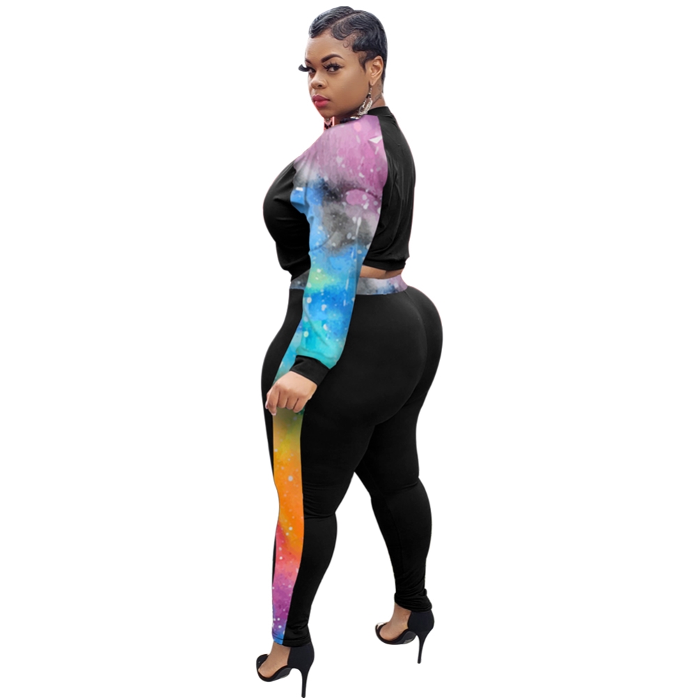 Plus Size Autumn Two Piece Colorful Pants Set