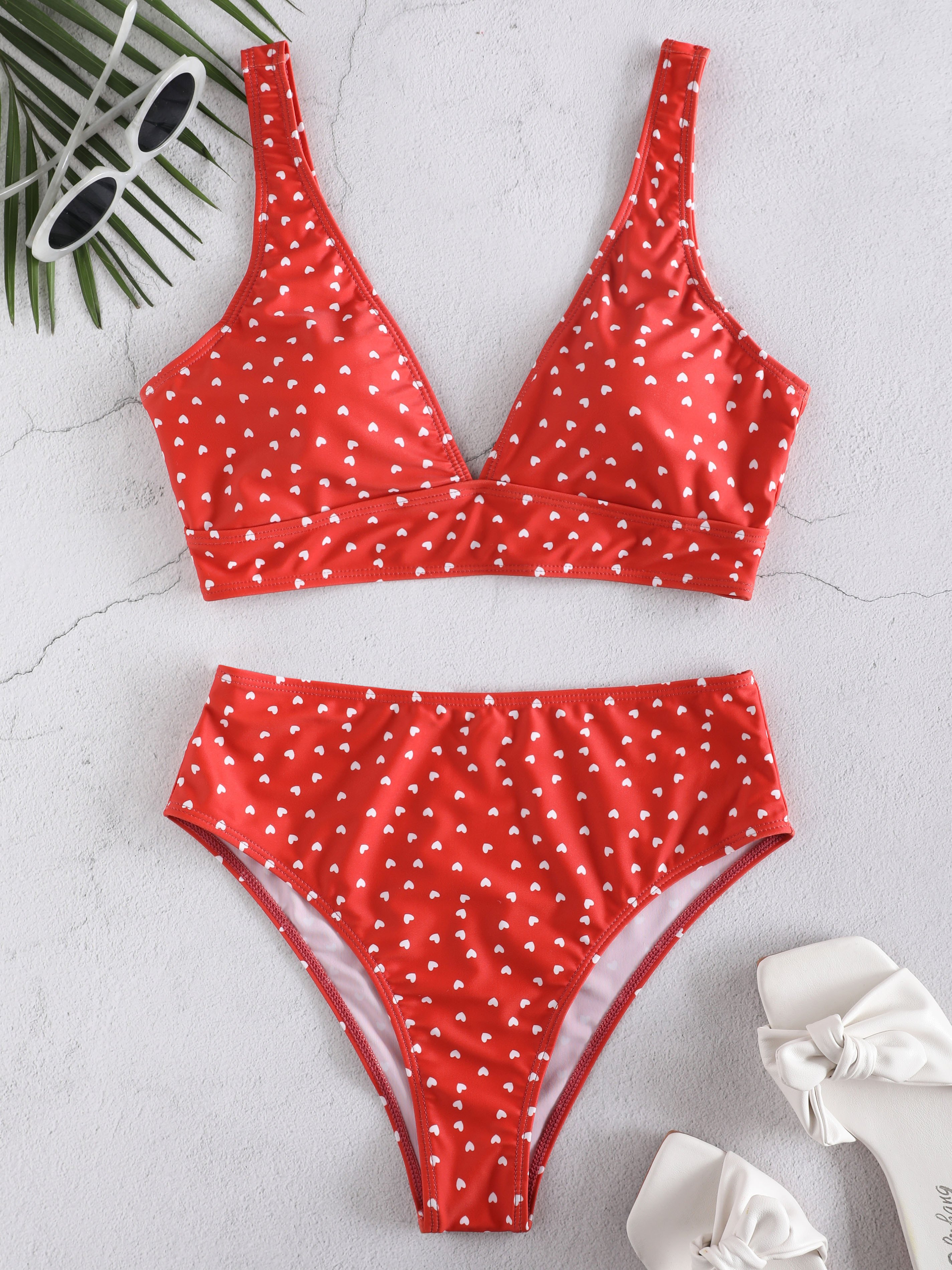 Heart Print High Waisted Bikini