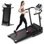 Foldable Treadmill Electric Running Machine: Folding Walking Pad Portable Compact Quiet Jogging Run Treadmills for Small Home Space- Black