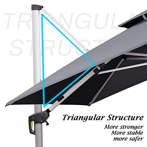 10�� Double Top Deluxe Solar Powered LED Square Patio Umbrella �C Grey