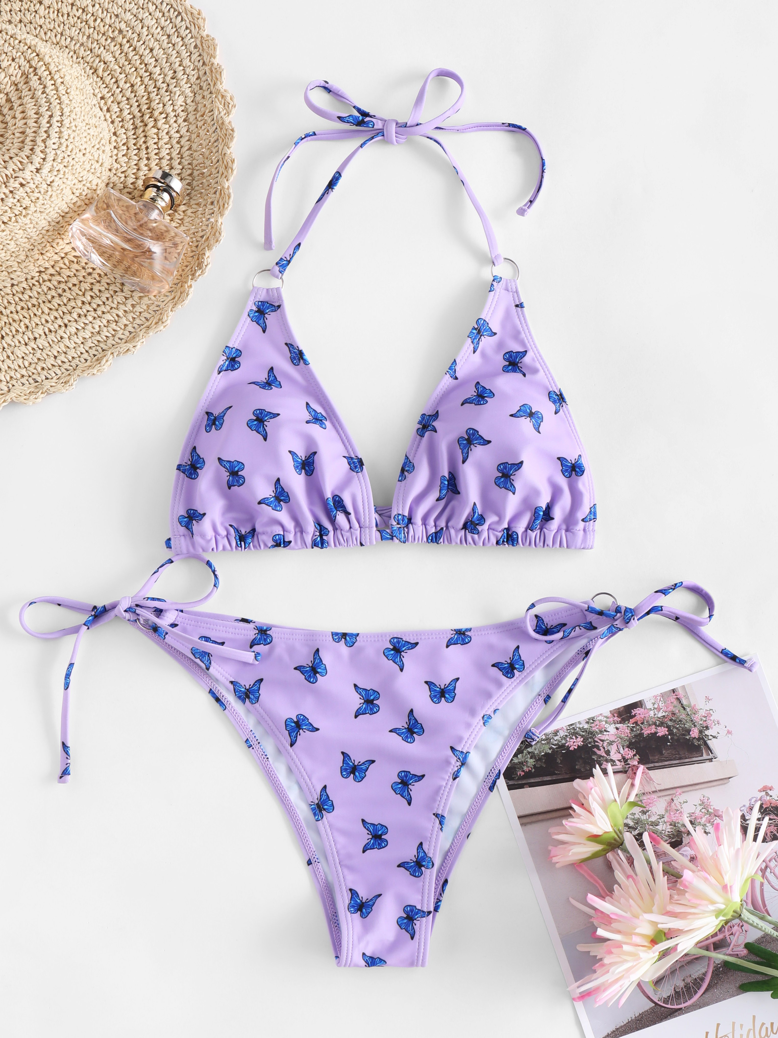 Butterfly Print String Bikini Set