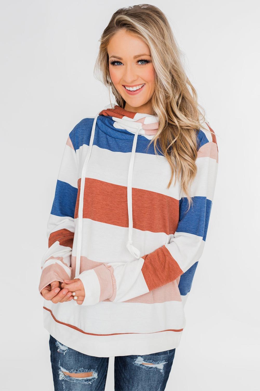 Blue Knocking Overlap Hoodie