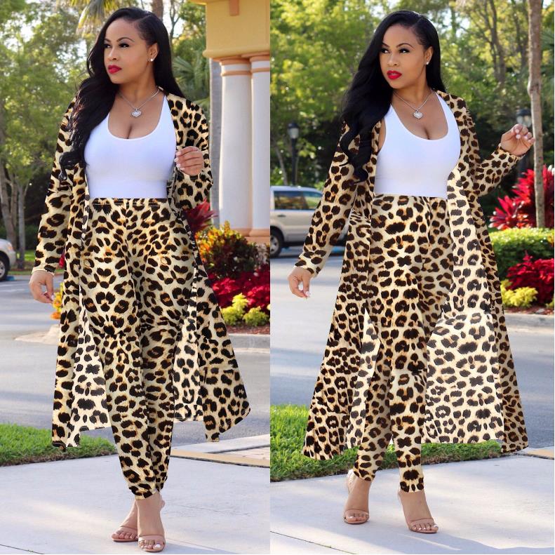 Foma Dresses Women fall clothing Lady elegant Printed long coat leggings two piece set boutique clothing