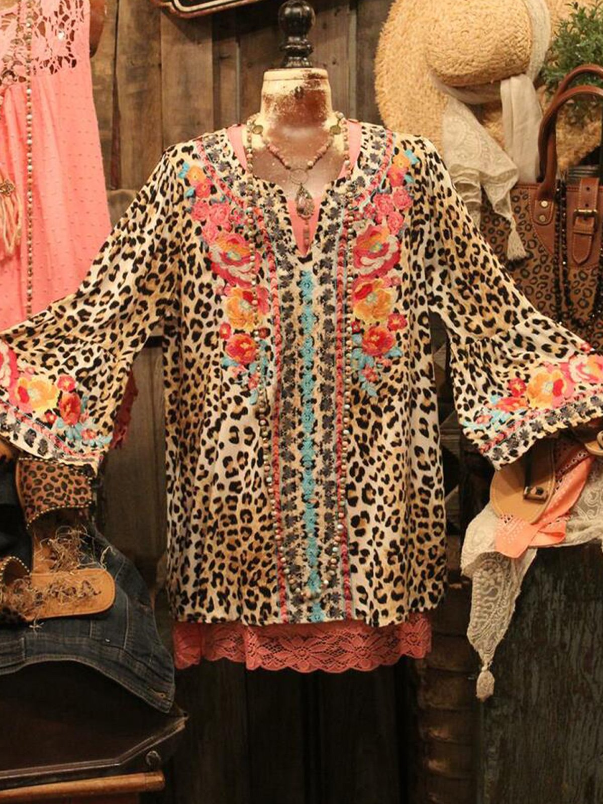 Shift Leopard Long Sleeve Vintage Shirts & Tops