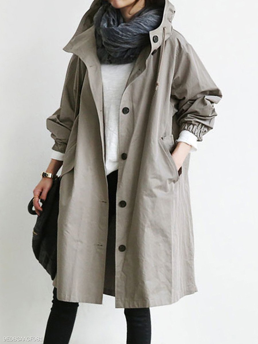 Oversized Hooded Flap Pocket Plain Longline Coat