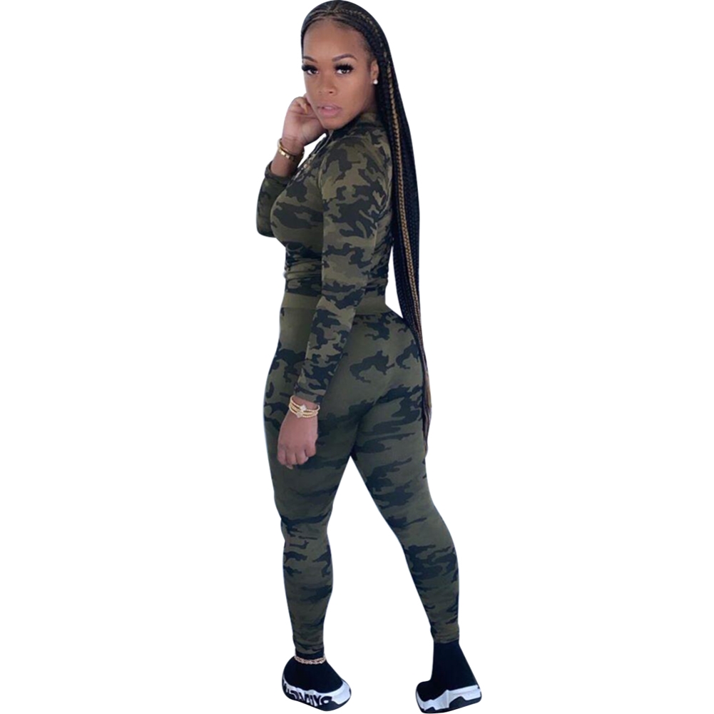 Camou Print Two Piece Matching Pants Set