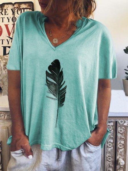 Printed Short Sleeve V Neck Casual Shirts & Tops