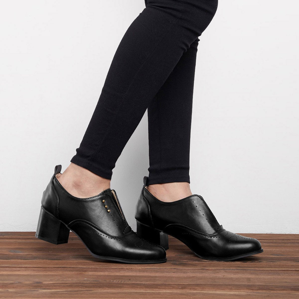 Vintage Slip On Booties Chunky Heel Pu Boots