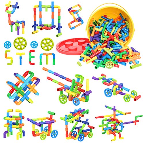 Building Blocks Kids Educational Toys Creative STEM Tube Locks Construction Kit Pipe Tube Building Sets Preschool Learning Toys, Present Gift for Kids Boys and Girls 3+, 250 Pieces with Storage Box