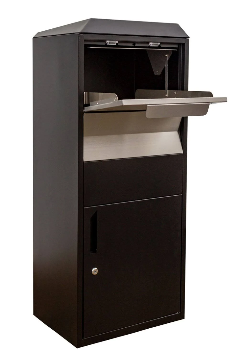 Qualarc Locking Parcel Drop Box in Black with Stainless Steel