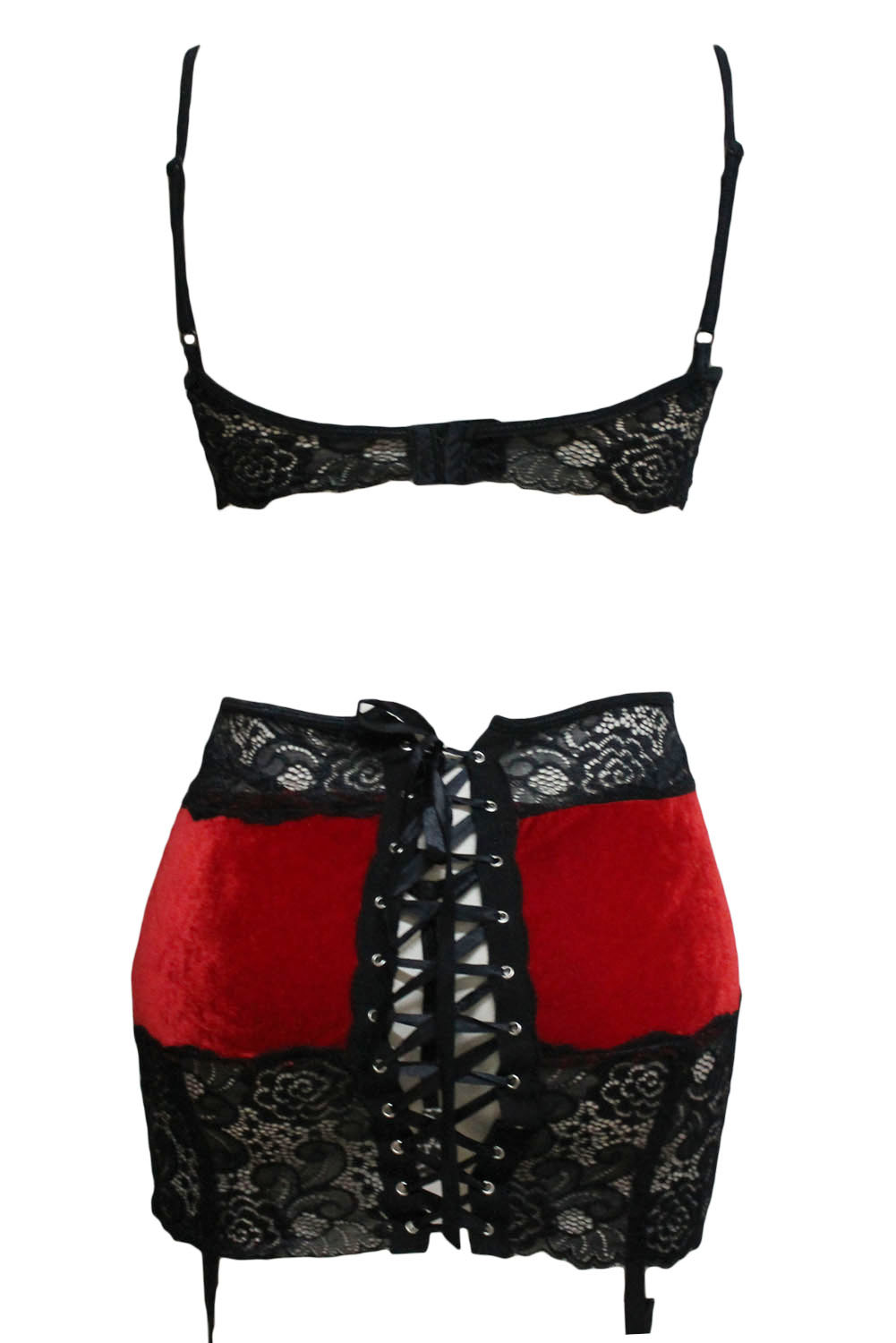 Velvet Bra Thong Garter Set