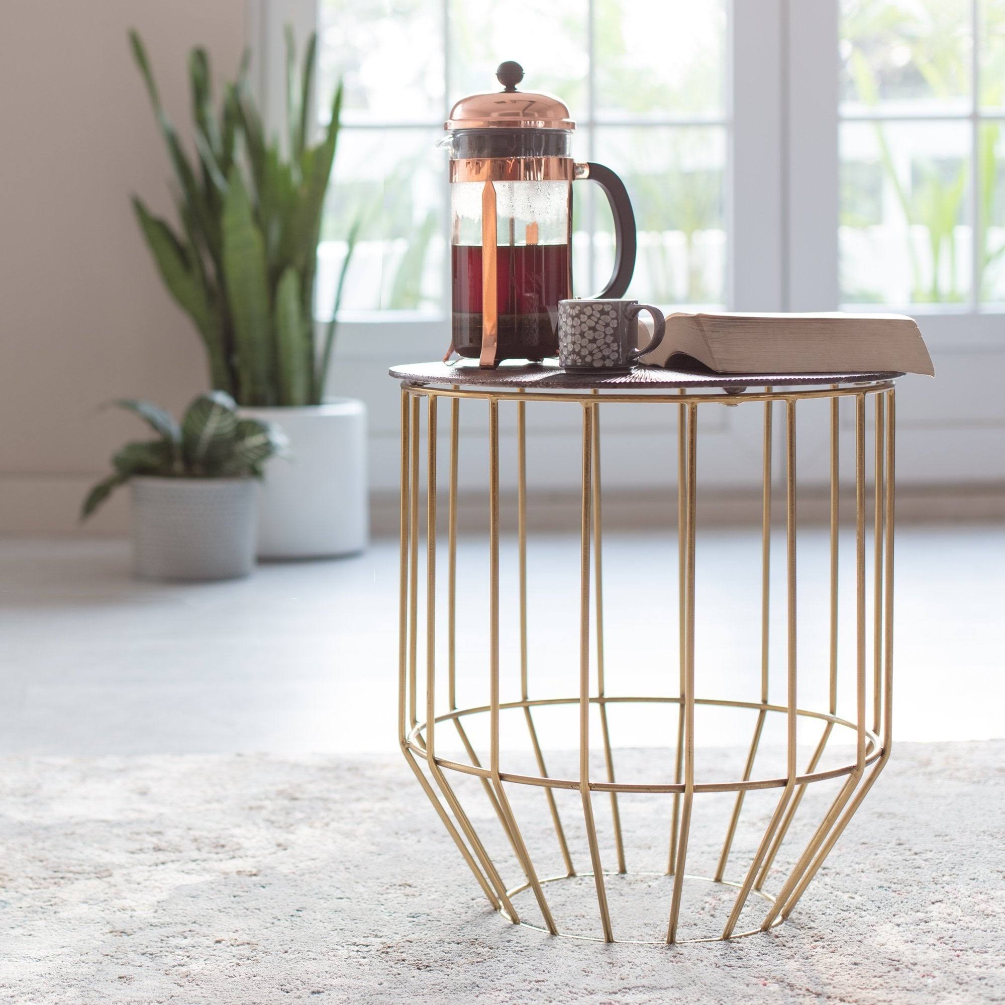 MADELEINE Home Harper 18 in. Gold Round Table Metal Top Round Side Table