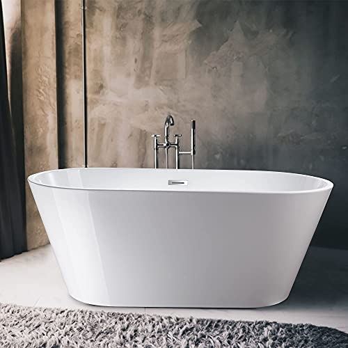 Non-Slip White Acrylic Freestanding Bathtub Modern Stand Alone Soaking Tub