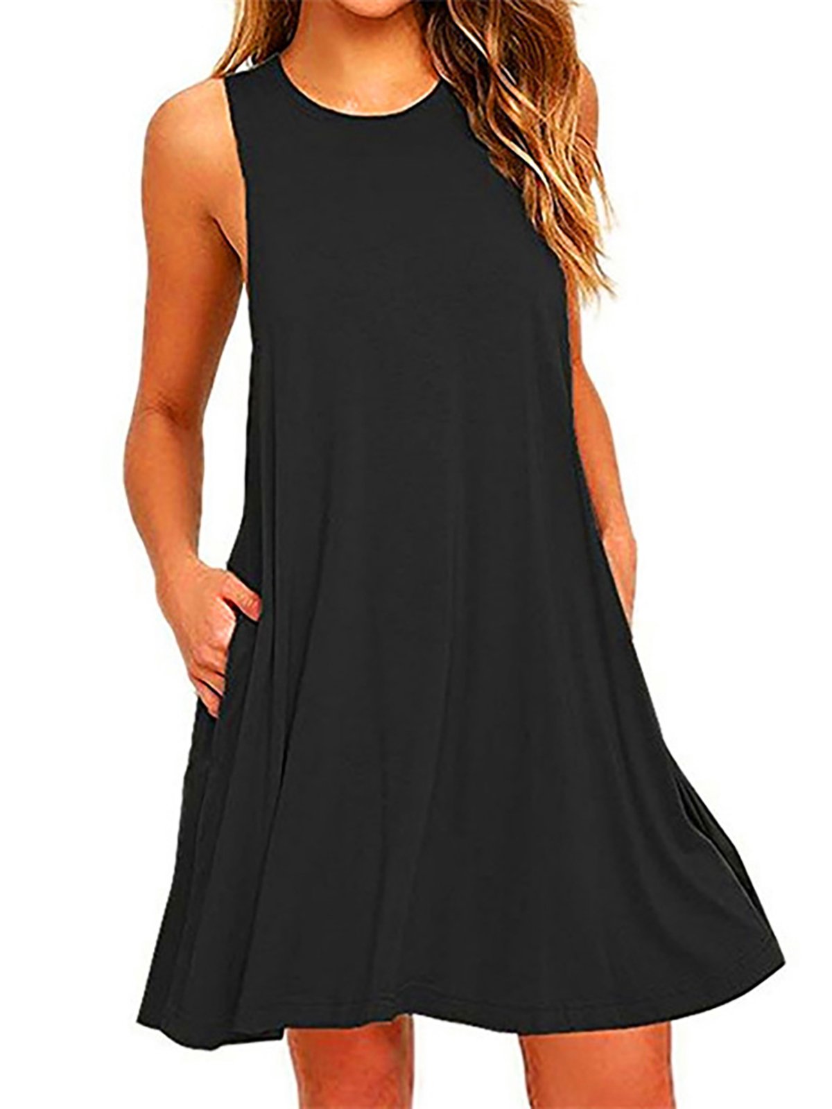 Crew Neck Sleeveless A-line Dress