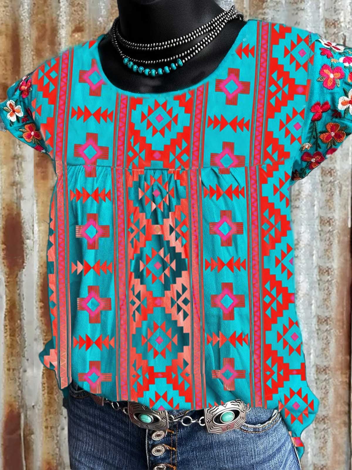 Cotton-Blend Short Sleeve Color-Block Crew Neck Shirts & Tops